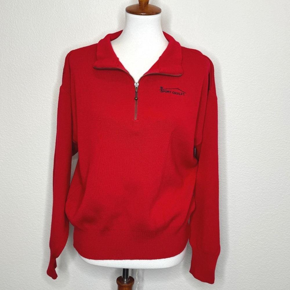 Vintage‎ Meister Sport Chalet Uniform Sweater Red Wool Blend Quarter Zip Small